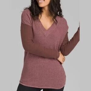 PRANA Cedros V-Neck Knit Sweater Tunic Mauve / Purple Size Medium organic cotton